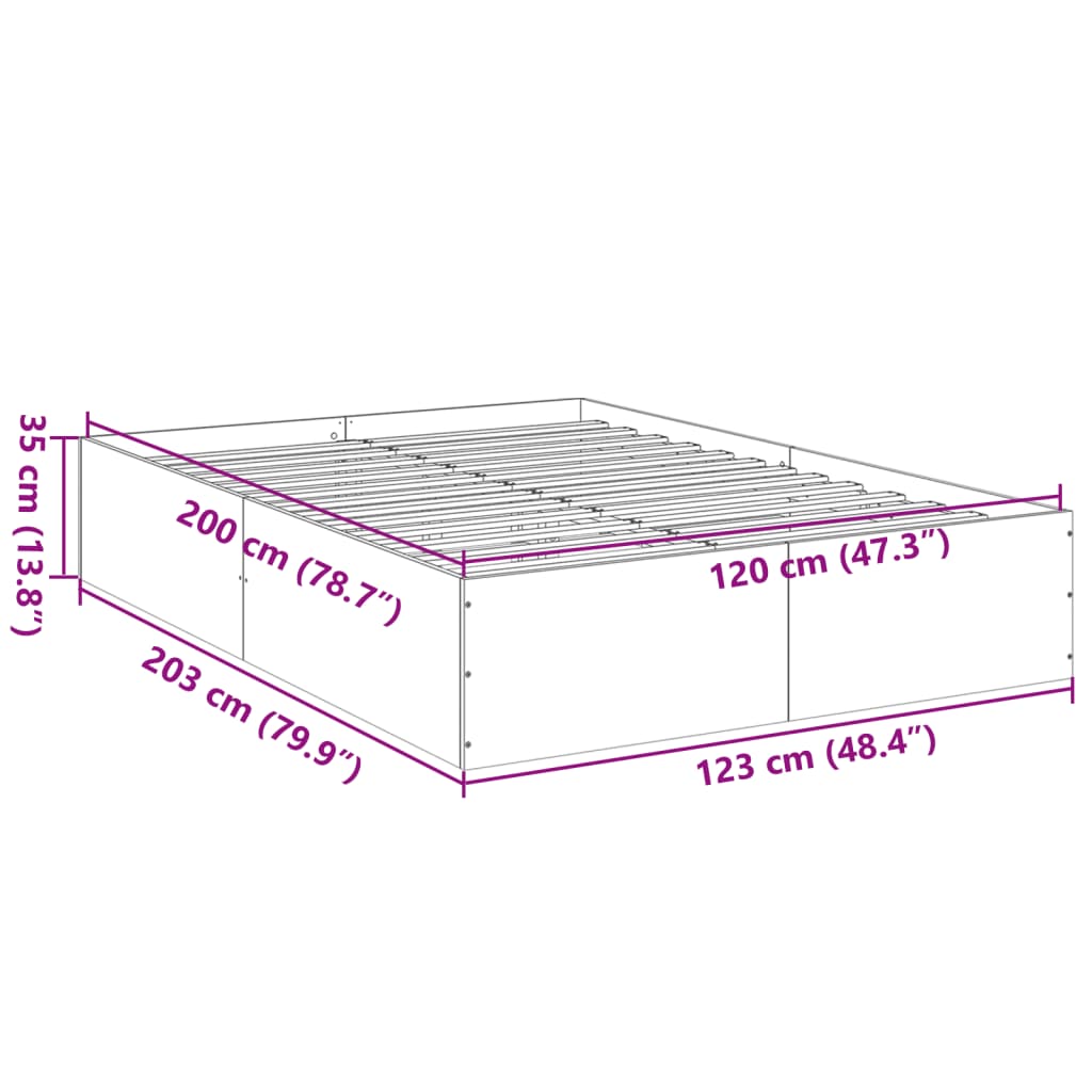 vidaXL Rúmgrind án Dýnu Reyktóna Eikarlitur 120x200 cm