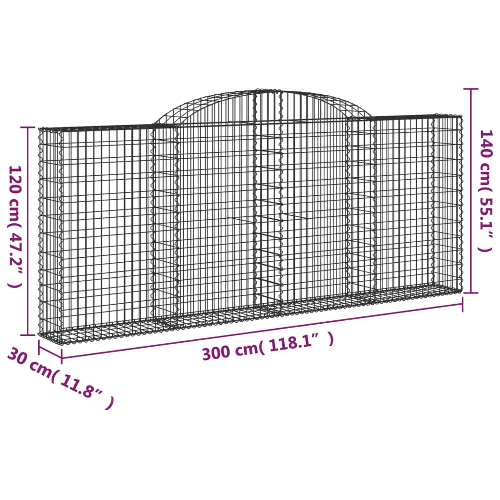 vidaXL Bogadregnir Grjótkassar 6 stk. 300x30x120/140cm Sinkhúðað Járn