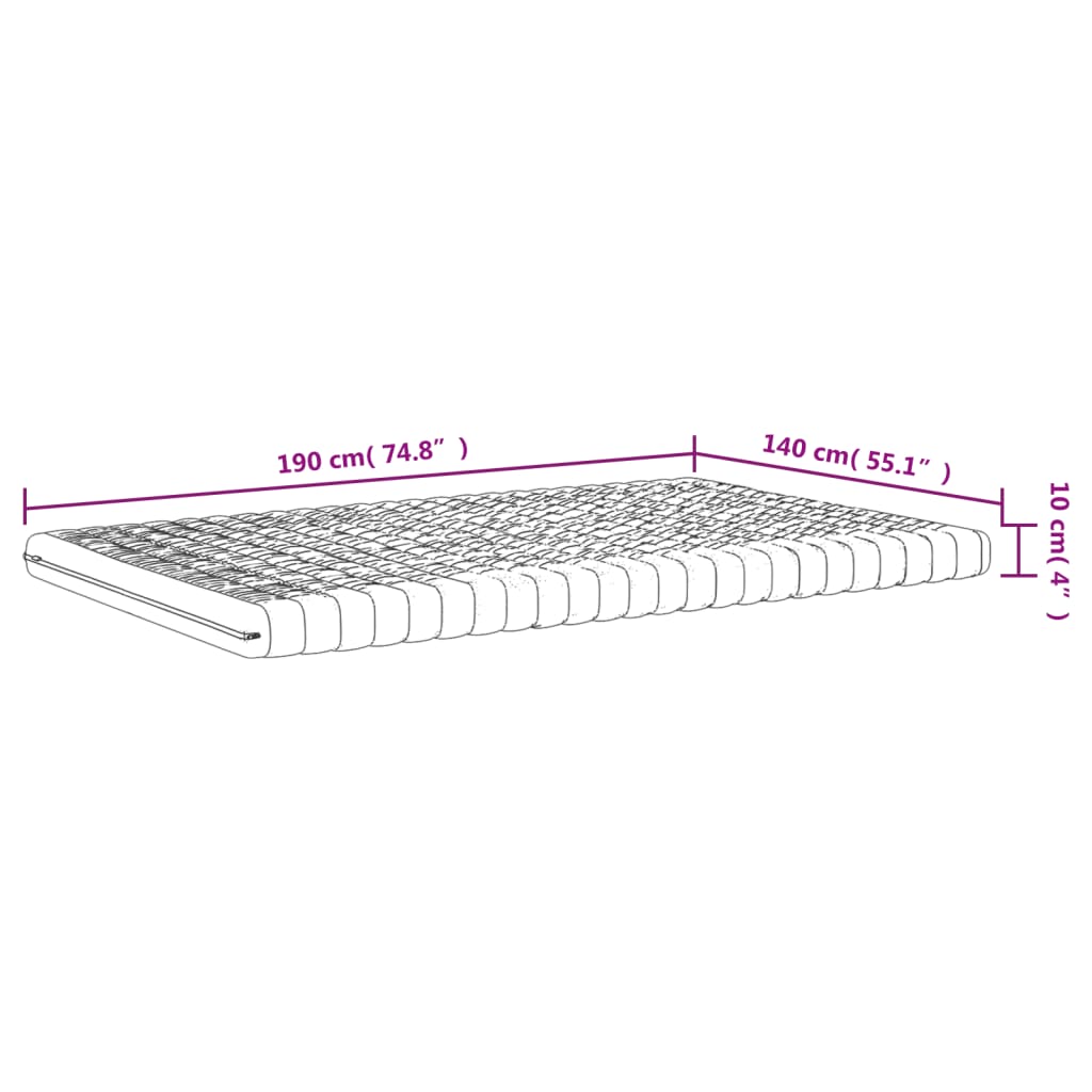 vidaXL Svampdýna Hvít 140x190 cm 7-Svæða Stífleiki 20 ILD