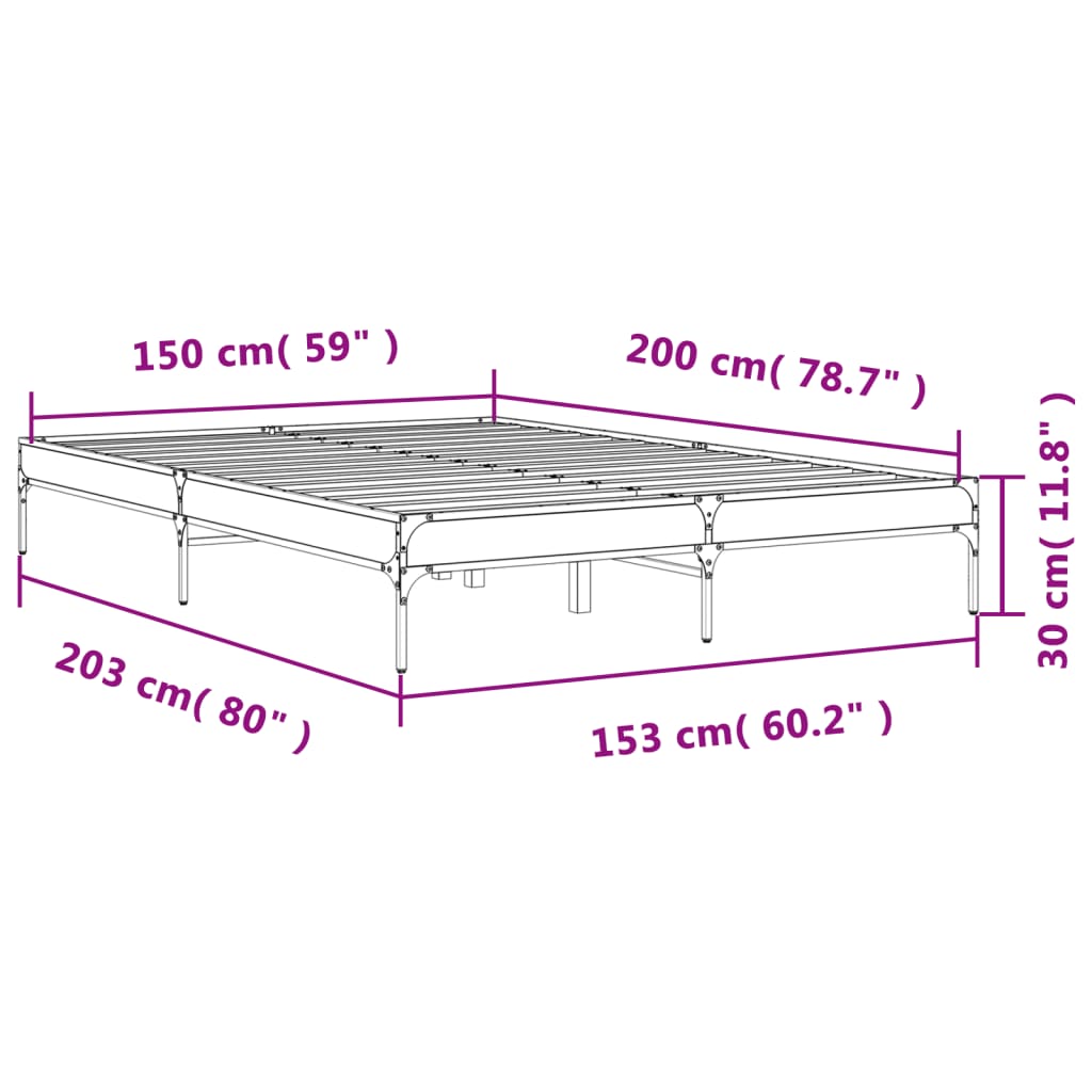 vidaXL Rúmgrind án Dýnu Sonoma Eikarlitur 150x200 cm