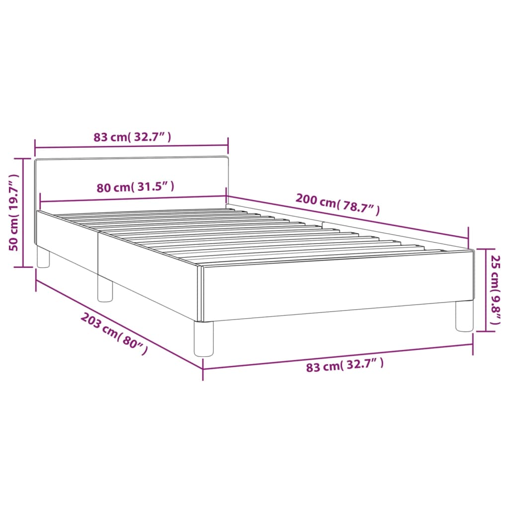 vidaXL Rúmgrind með höfuðgafli án Dýnu Svartur 80x200 cm