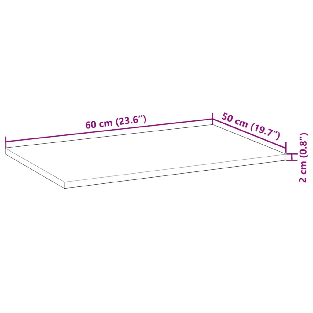 vidaXL Borðplata 60x50x2 cm Rétthyrnd Gegnheil Akasía