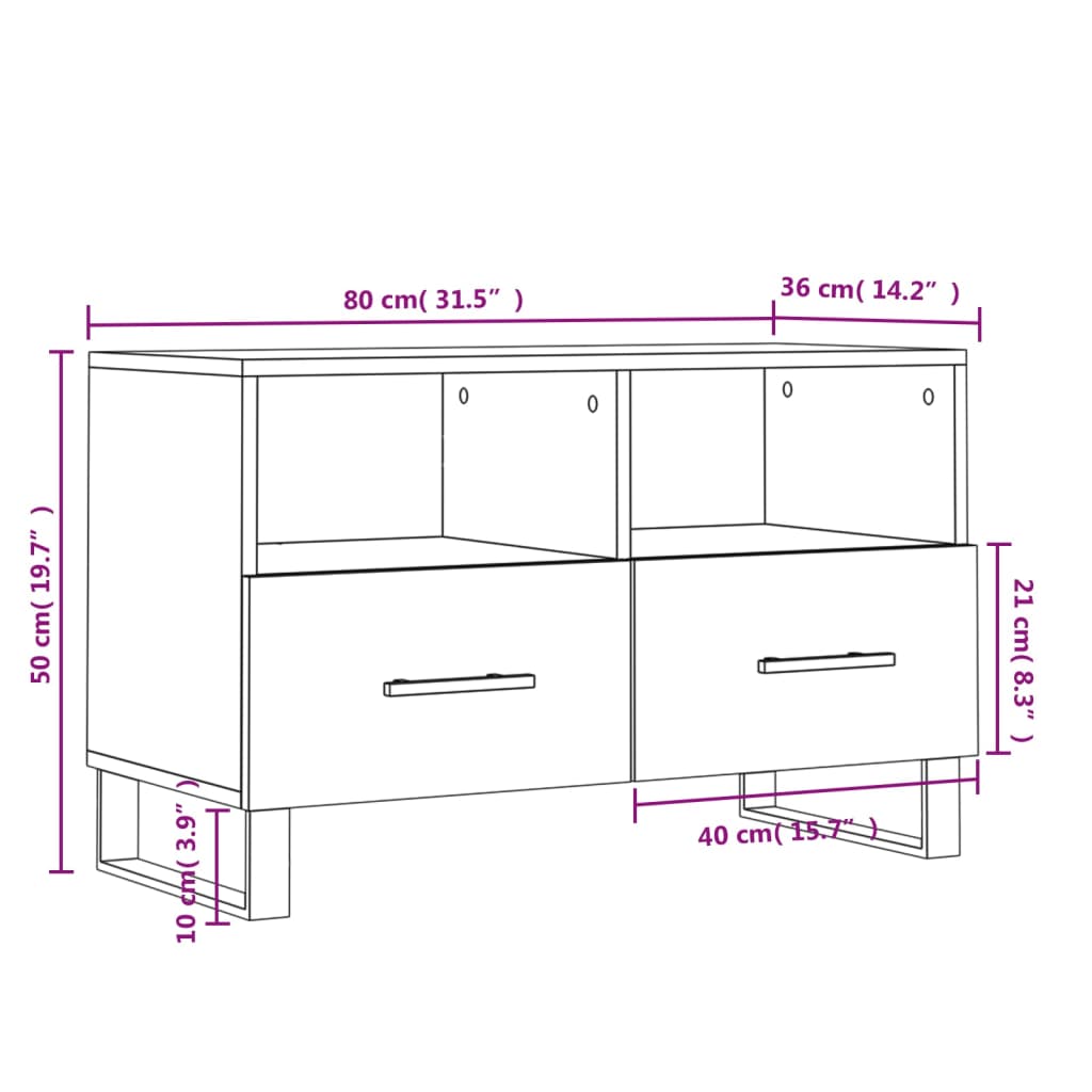 vidaXL Sjónvarpsskápur Svart 80x36x50 cm Samsettur Viður