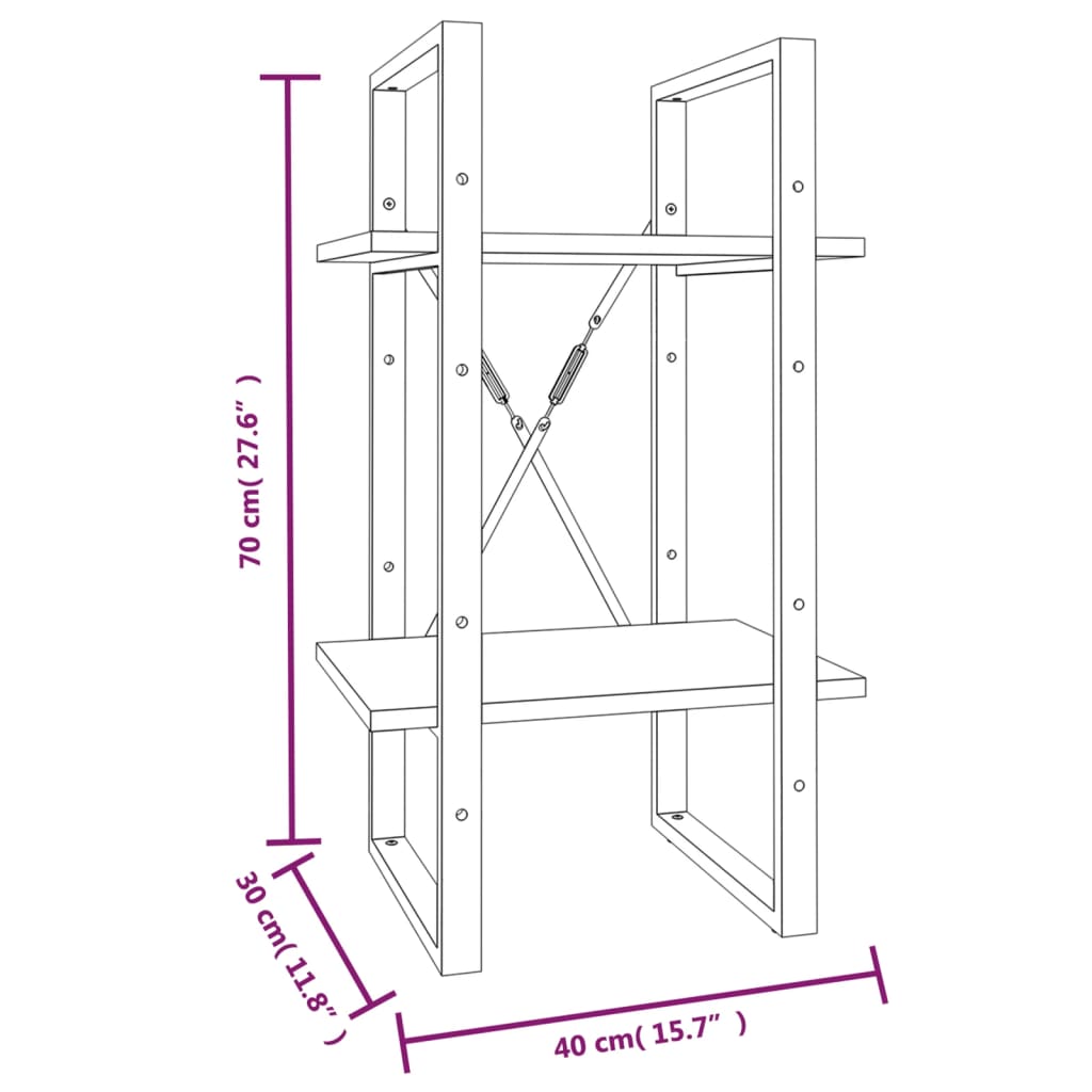 vidaXL Bókaskápur 2 Hillur Reyktóna Eik 40x30x70 cm Samsettur Viður