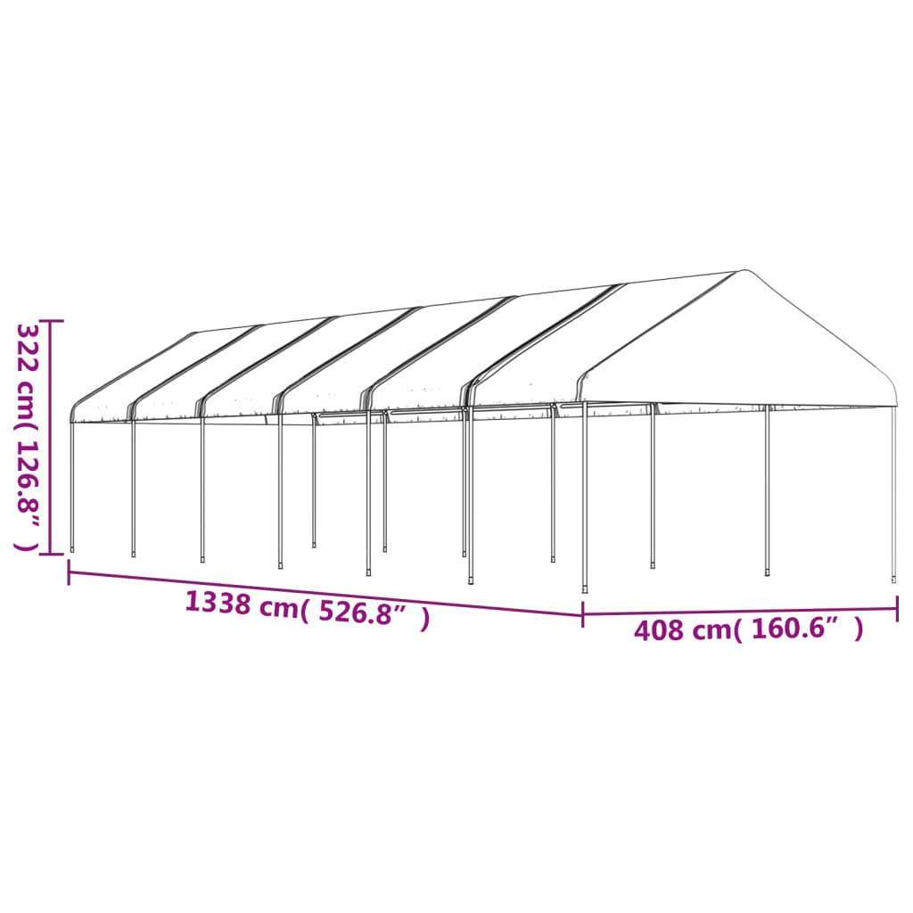 vidaXL Garðtjald með Þaki Hvítt 13,38x4,08x3,22 m Pólýetýlen