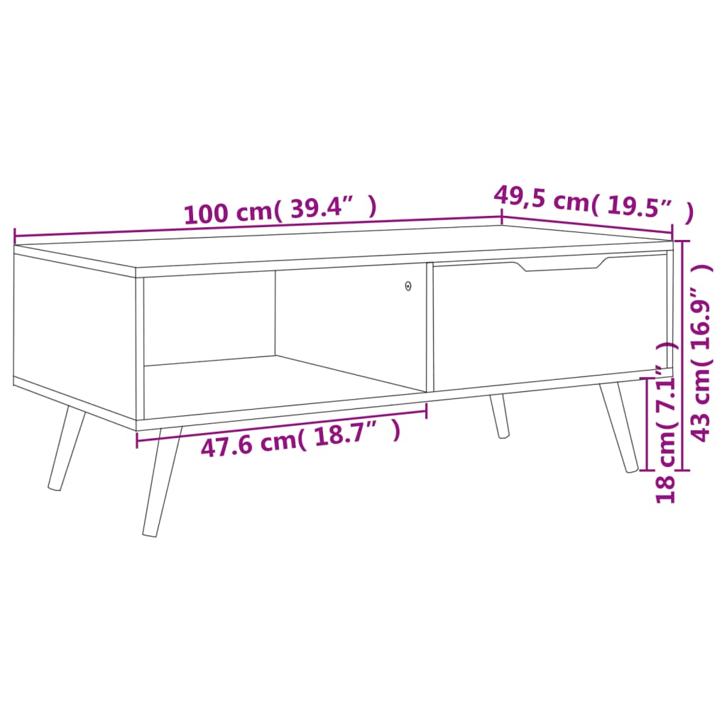 vidaXL Sófaborð Steypugrátt 100x49,5x43 cm Samsettur Viður