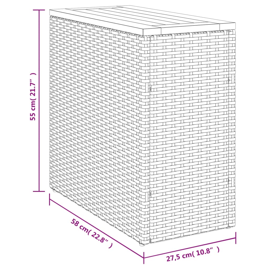 vidaXL Garðborð með Viðarplötu Grár 58x27,5x55 cm Pólýrattan