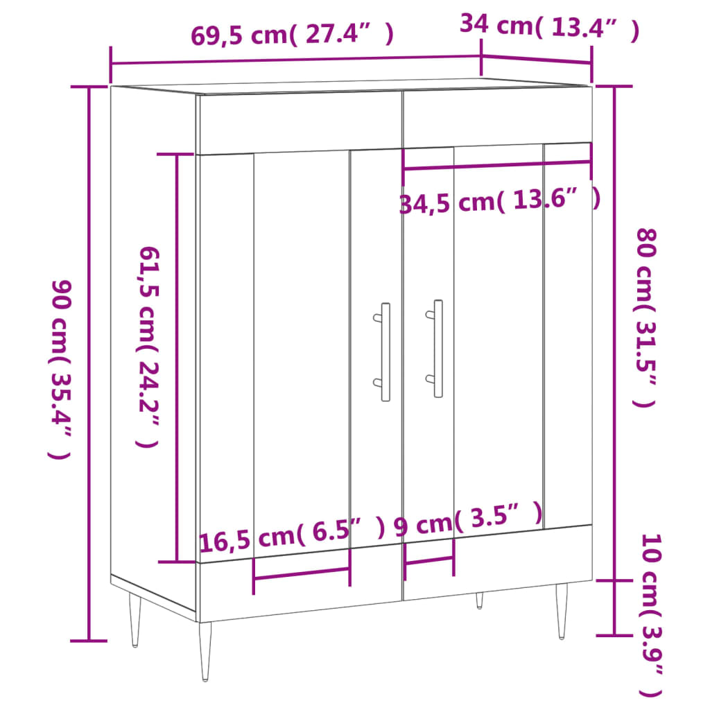 vidaXL Skenkur Hvítur 69,5x34x90 cm Samsettur Viður