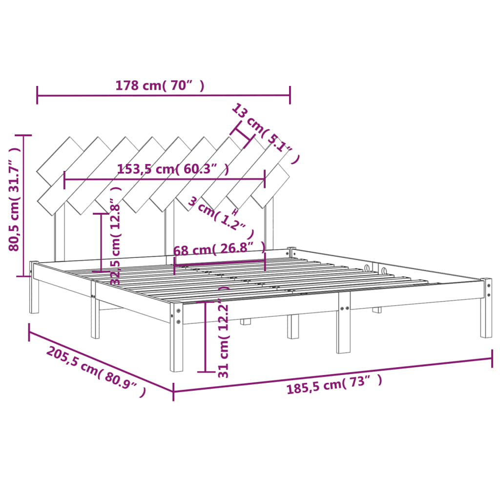 vidaXL Rúmgrind 180x200 cm Super King Gegnheill Viður