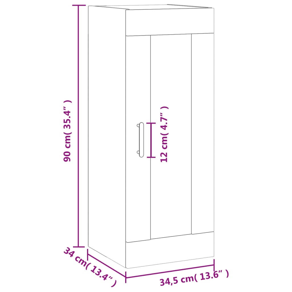 vidaXL Vegghengdur Skápur Steypugrár 34,5x34x90 cm