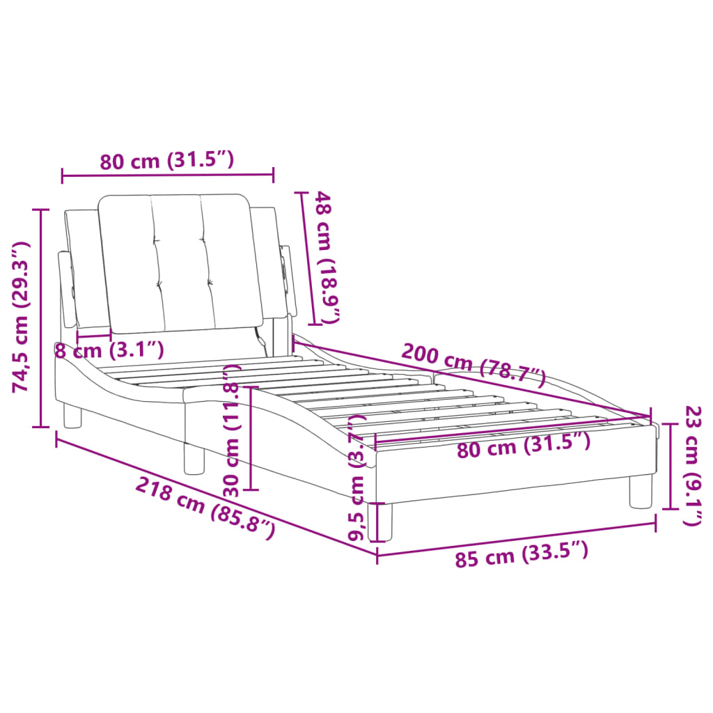 vidaXL Rúmgrind án Dýnu Hvít og Svart 80x200 cm Gervileður