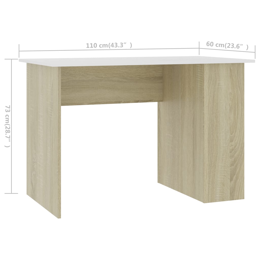 800581 vidaXL Desk White and Sonoma Oak 110x60x73 cm Chipboard