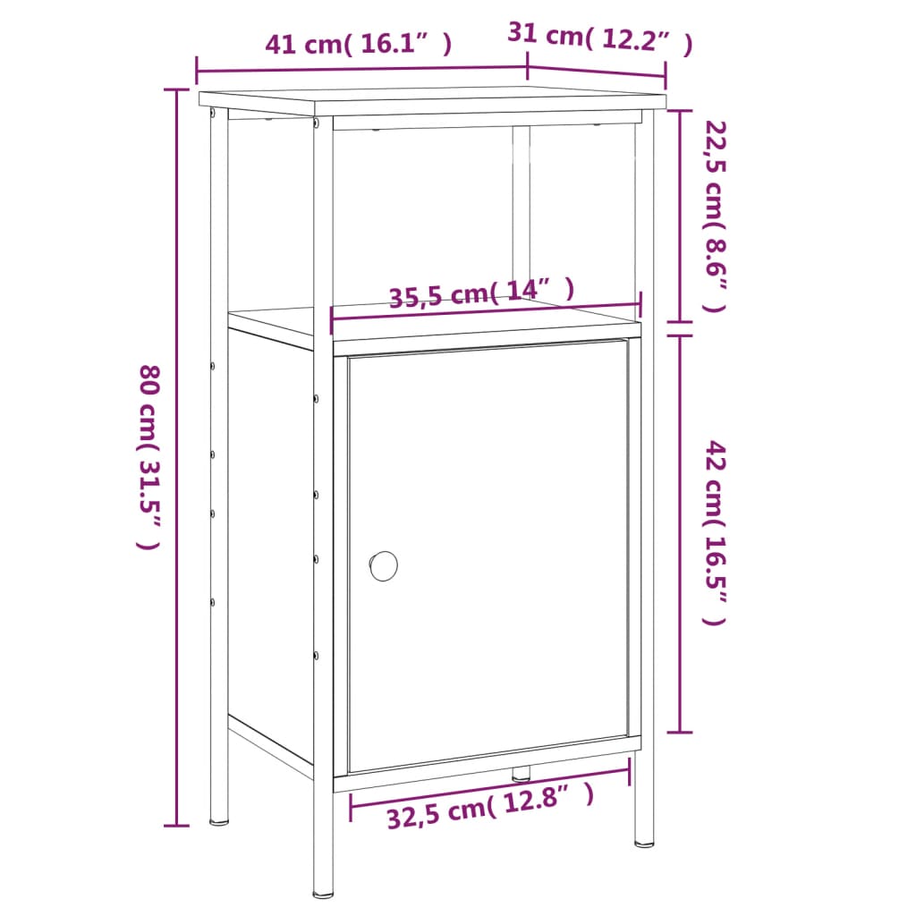 vidaXL Náttborð 2 stk Sonoma Eik 41x31x80 cm Samsettur Viður