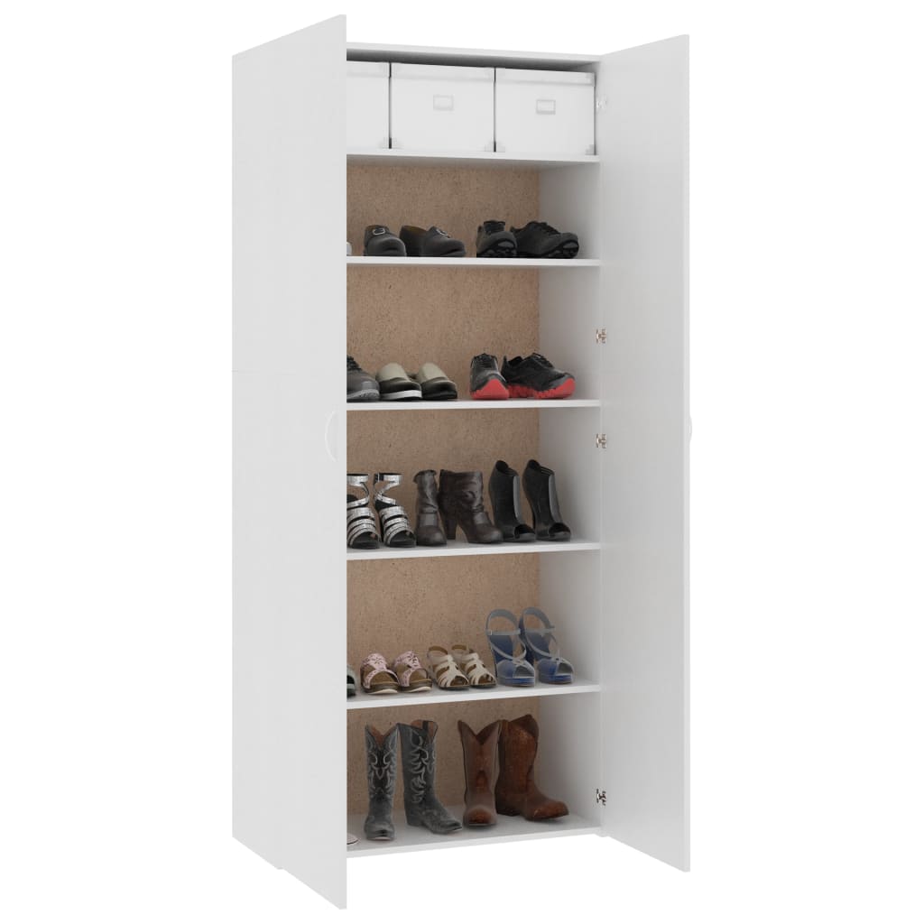 800288 vidaXL Shoe Cabinet White 80x35,5x180 cm Chipboard