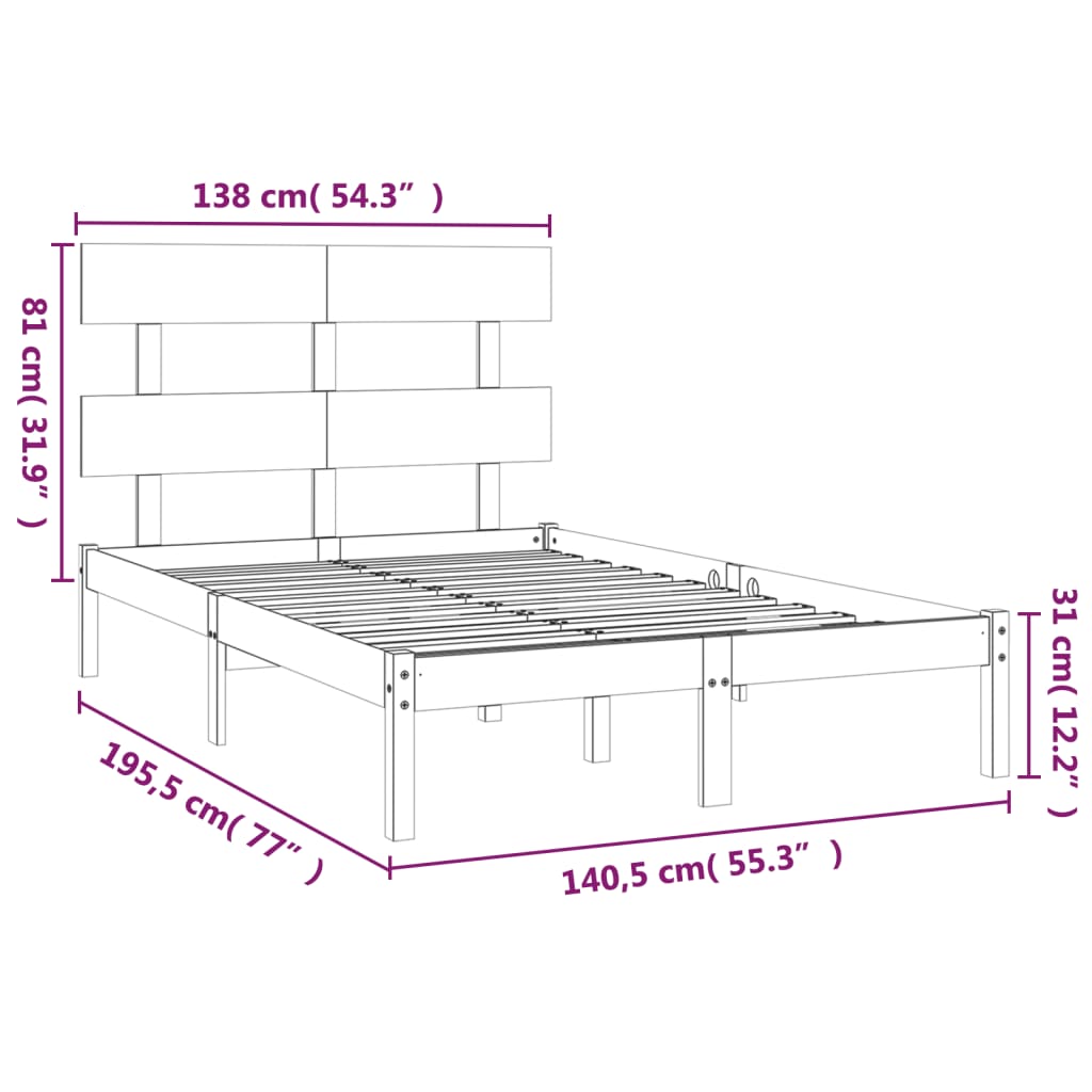 vidaXL Rúmgrind Svört Gegnheill Viður 135x190 cm Tvíbreið