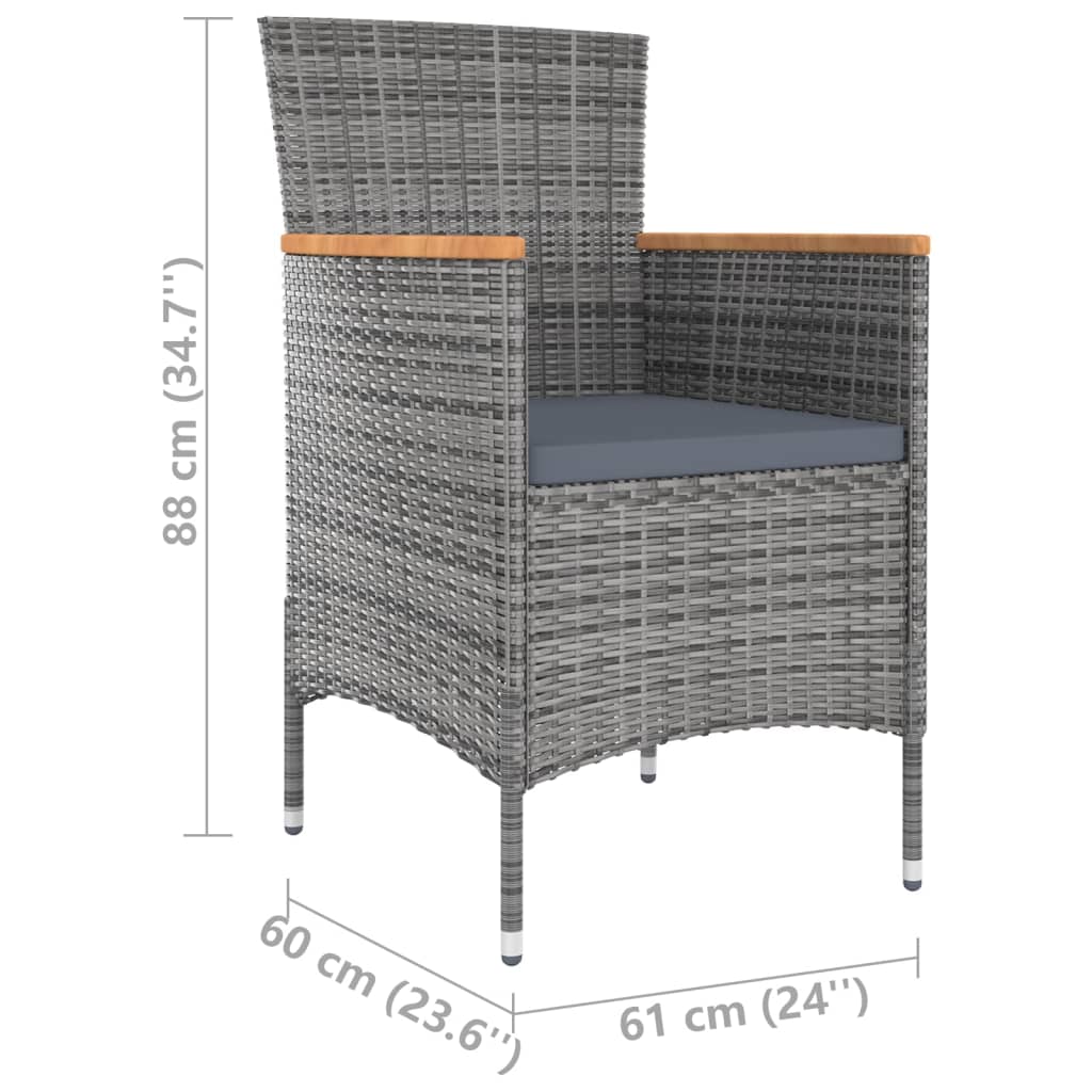 vidaXL Útiborðstofusett 5 stk. með Púðum Pólýrattan Grátt