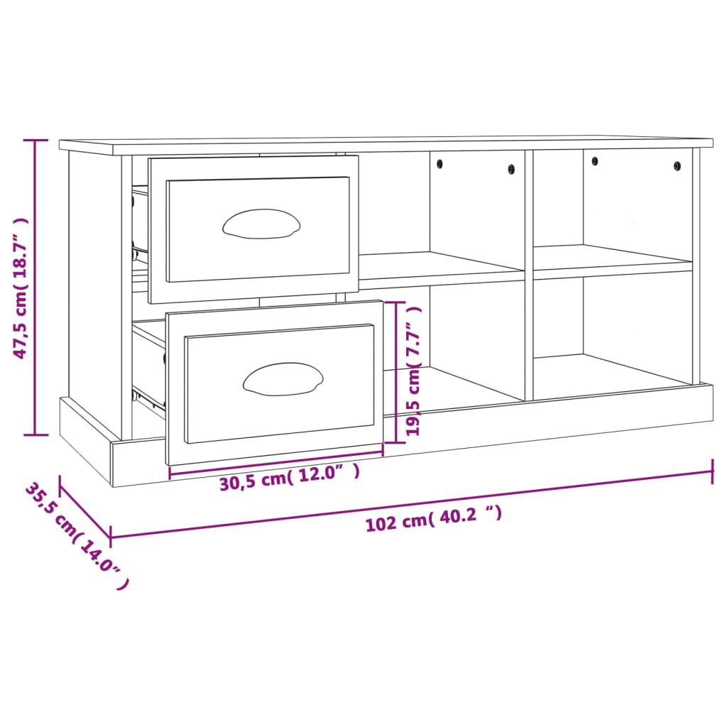 vidaXL Sjónvarpsskenkur Háglans Hvítur 102x35,5x47,5cm Samsettur Viður