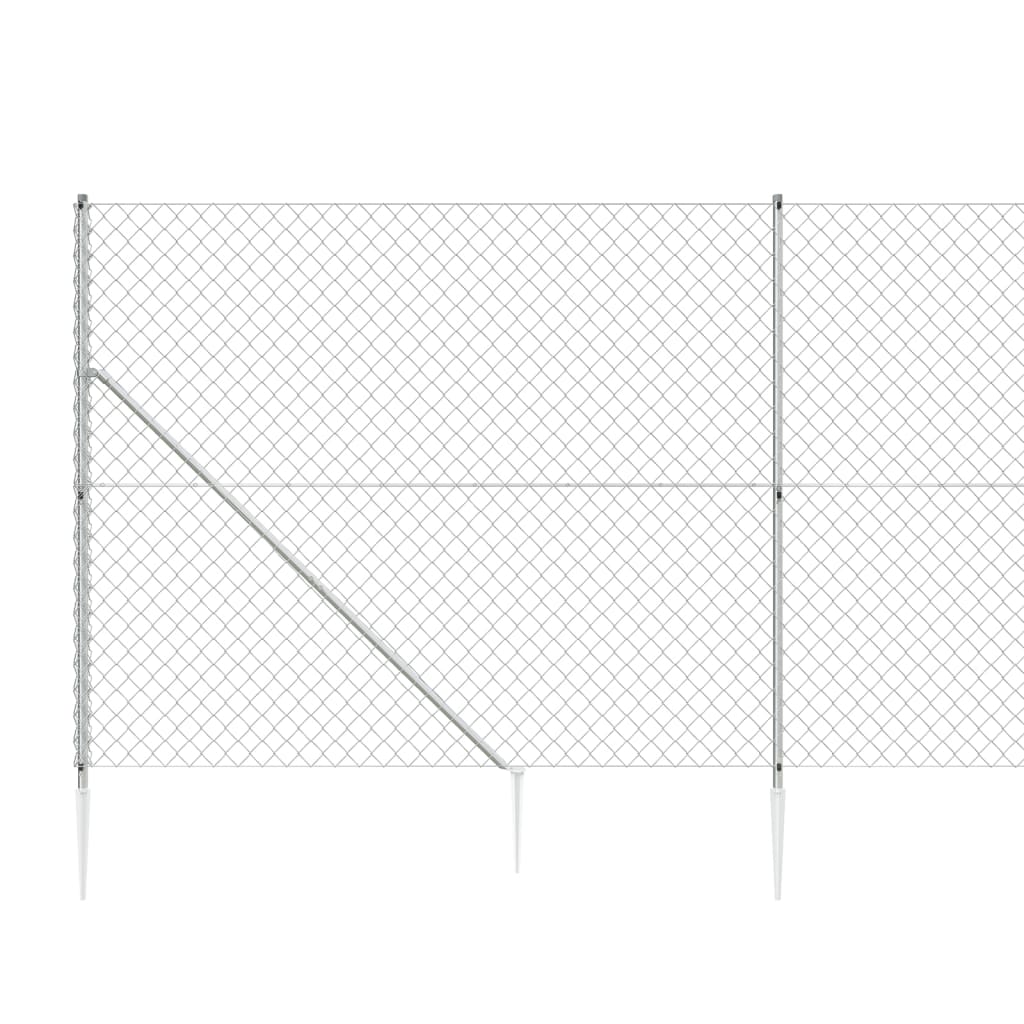 vidaXL Netagirðing með Jarðfestingum Silfurlituð 2,2x25 m