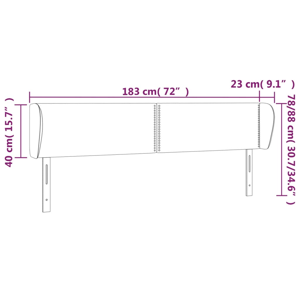 vidaXL Höfðagafl með Eyrum 183x23x78/88 cm Dökkgrátt Flauel