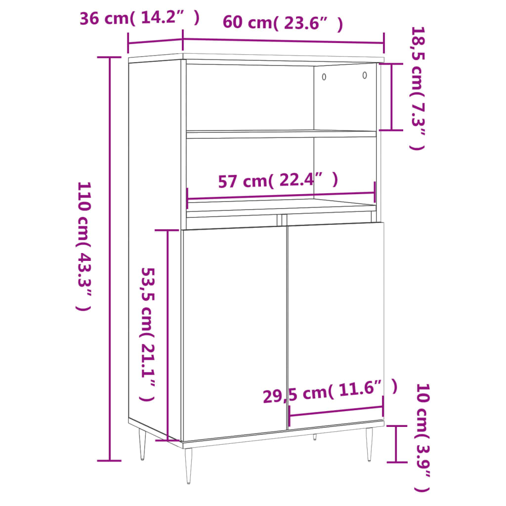 vidaXL Hár Skápur Svartur 60x36x110 cm Samsettur Viður