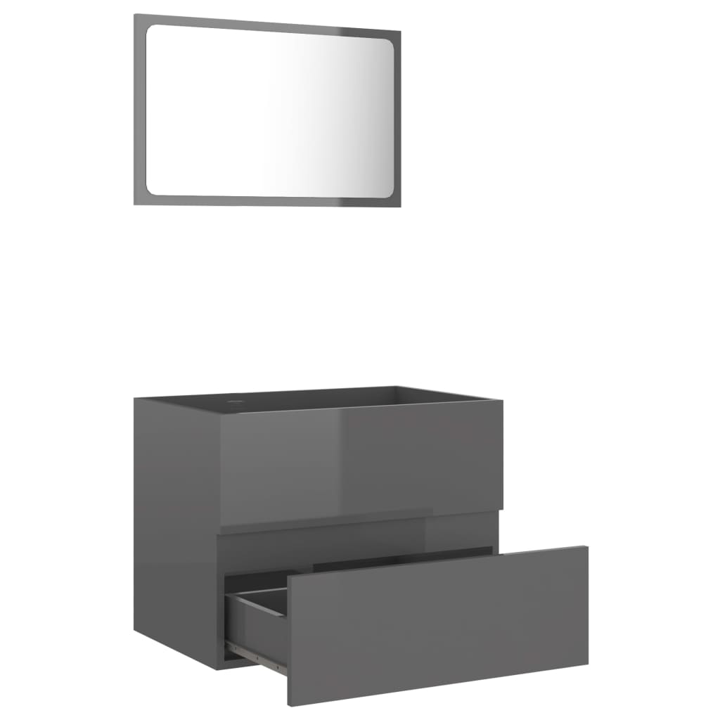 804880 vidaXL 2 Piece Bathroom Furniture Set High Gloss Grey Chipboard