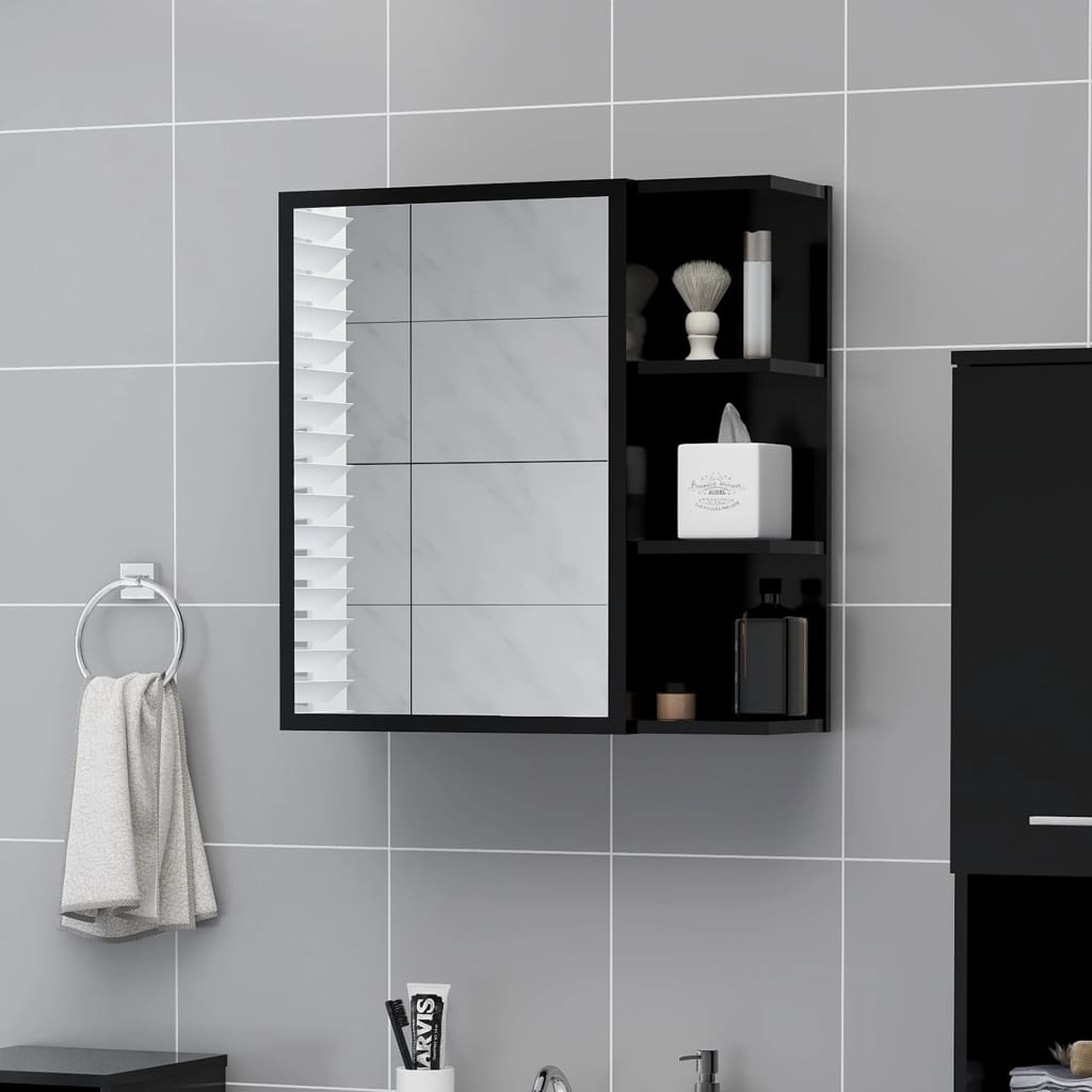 803309 vidaXL Bathroom Mirror Cabinet Black 62,5x20,5x64 cm Chipboard