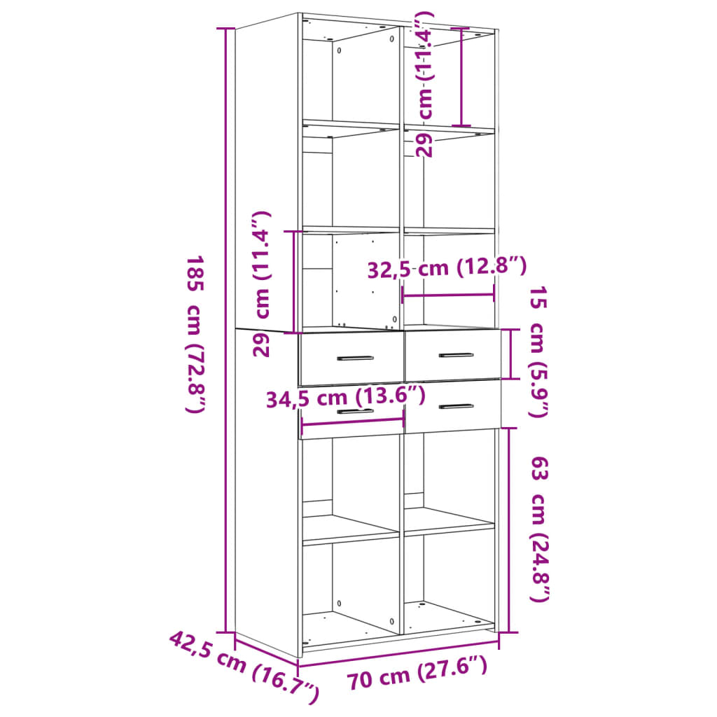 vidaXL Há Hirsla 70x42,5x185 cm Svartur Samsettur Viður