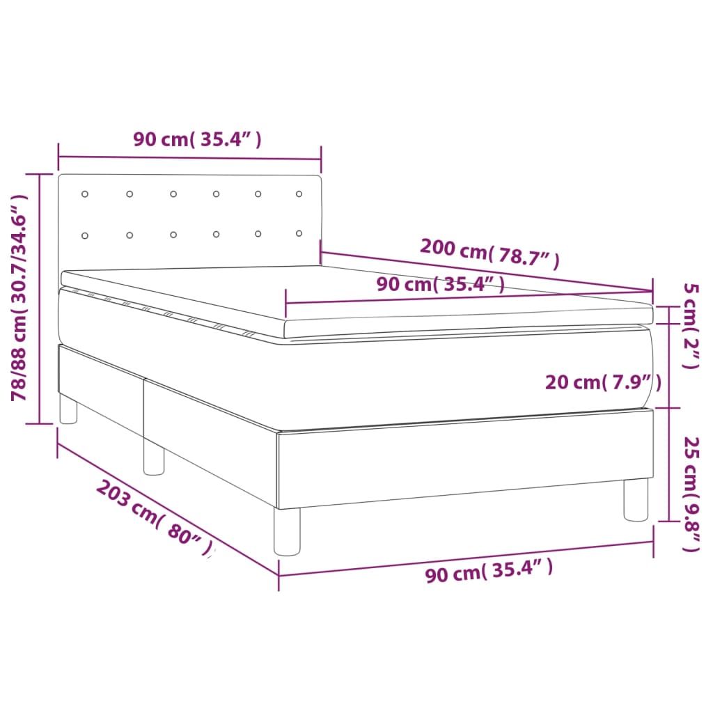 vidaXL Hólfað Springrúm með Dýnu Rjóma 90x200 cm Tauefni