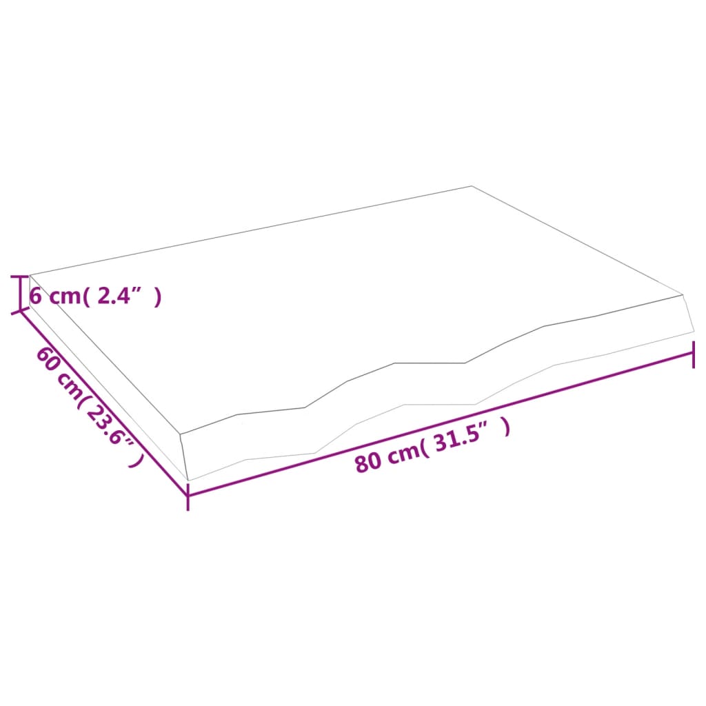 vidaXL Borðplata 80x60x(2-6) cm Ómeðhöndluð Gegnheil Eik