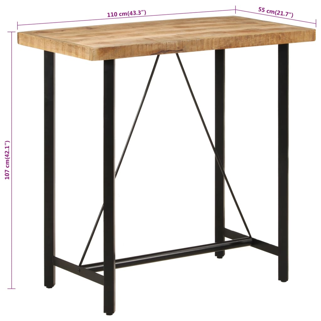 vidaXL Barborð 110x55x107 cm Gegnheill Mangóviður og Járn