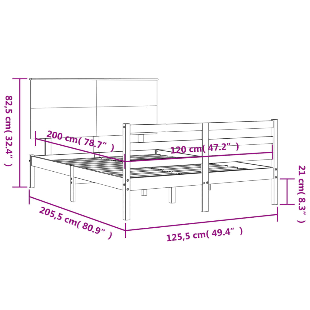 vidaXL Rúmgrind án Dýnu Hvítur 120x200 cm Gegnheil Viður