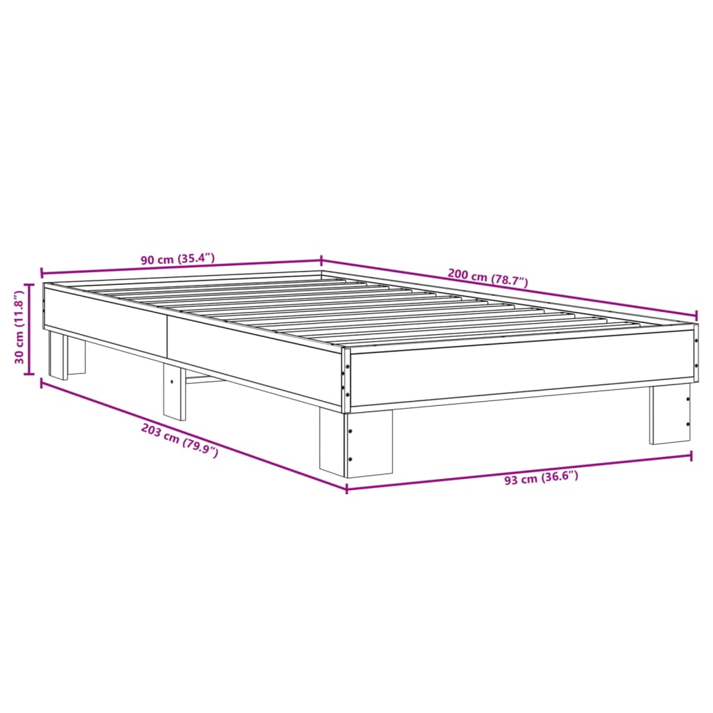 vidaXL Rúmgrind án Dýnu Reyktóna Eikarlitur 90x200 cm