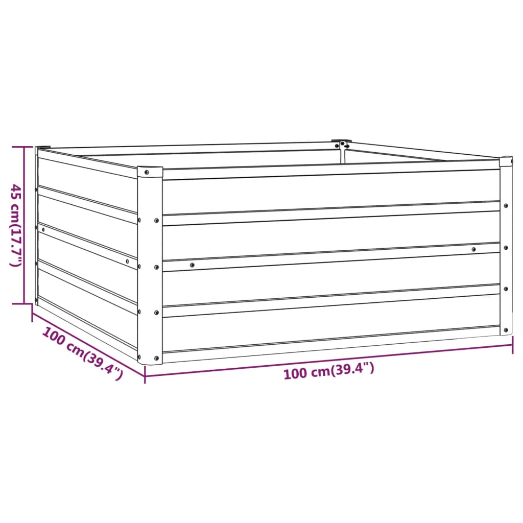 vidaXL Upphækkaður Ræktunarkassi Ryðbrúnn 100x100x45 cm Sinkhúðað Stál