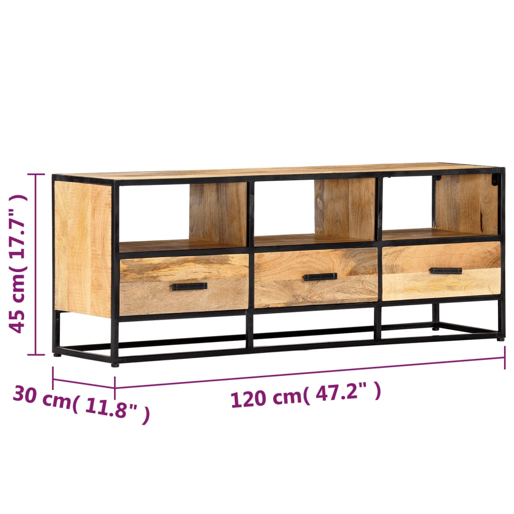 286298 vidaXL Sjónvarpsskápur Svartur 120x30x45cm Gegnheill Mangóviður