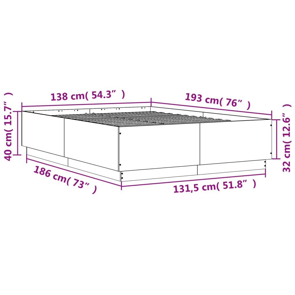 vidaXL Rúmgrind án Dýnu Svört 135x190 cm