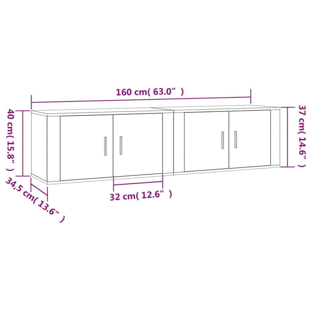 vidaXL Vegghengdir Sjónvarpsskápar 2 stk. Steypugráir 80x34,5x40 cm