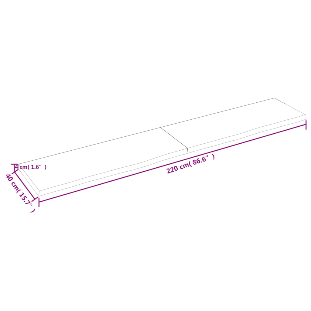 vidaXL Baðherbergisborðplata Brúnn 220x40x(2-4)cm Meðhöndlaður Viður