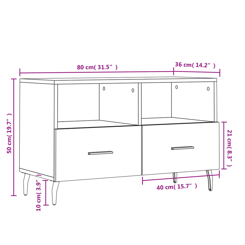 vidaXL Sjónvarpsskápur Grár Sonoma 80x36x50 cm Samsettur Viður