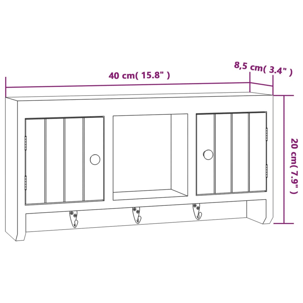 vidaXL Lyklaskápur Hvítur 40x8,5x20 cm Samsettur Viður og Stál