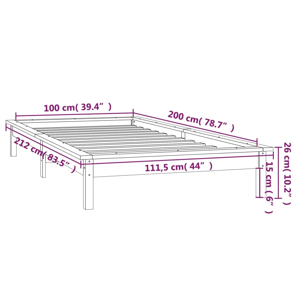 vidaXL LED Rúmgrind Ljósbrún 100x200 cm Gegnheil Fura