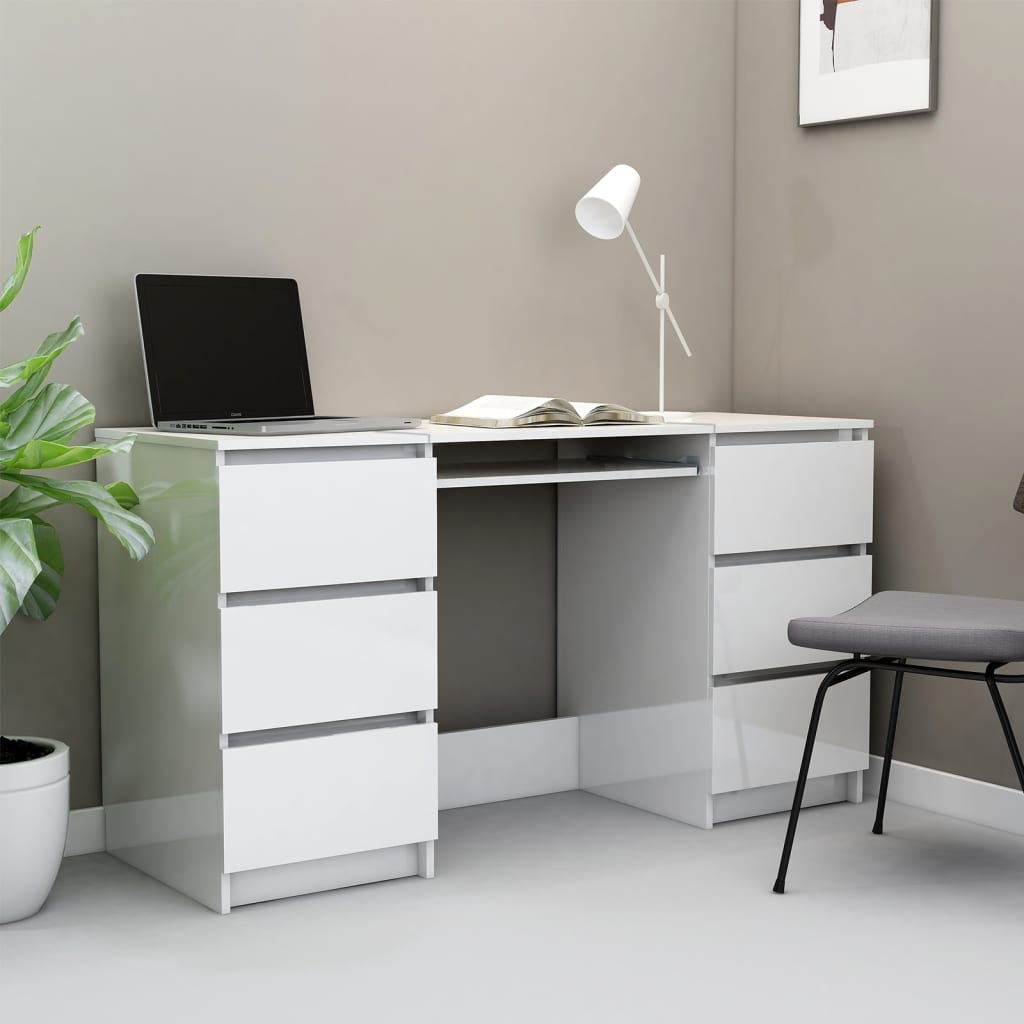 800816 vidaXL Writing Desk High Gloss White 140x50x77 cm Chipboard