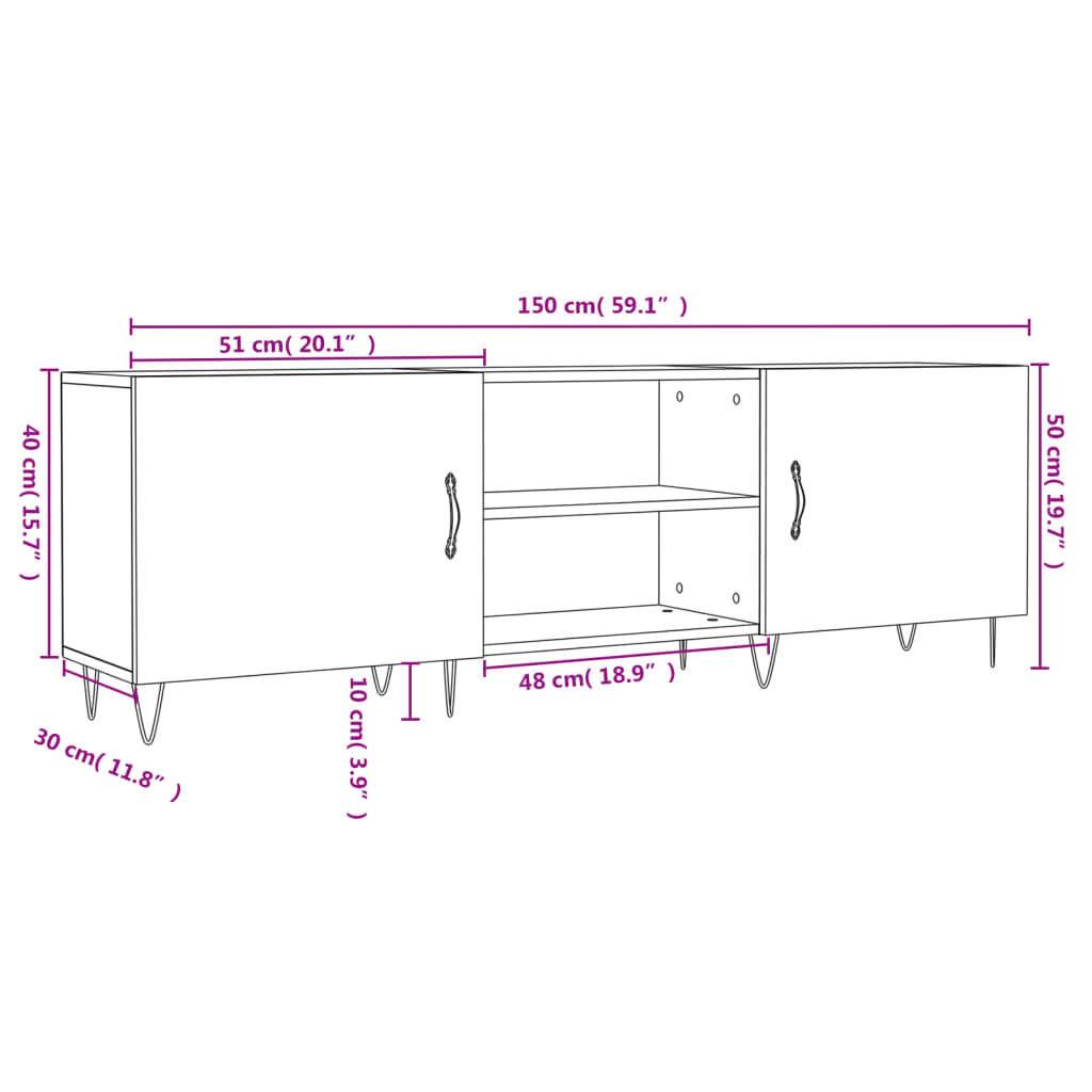 vidaXL Sjónvarpsskápur Svartur 150x30x50 cm Samsettur Viður