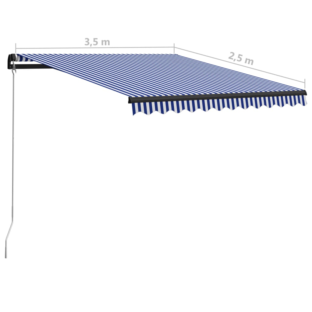 vidaXL Handvirk Útdraganleg Markísa með LED 350x250 cm Blá og Hvít