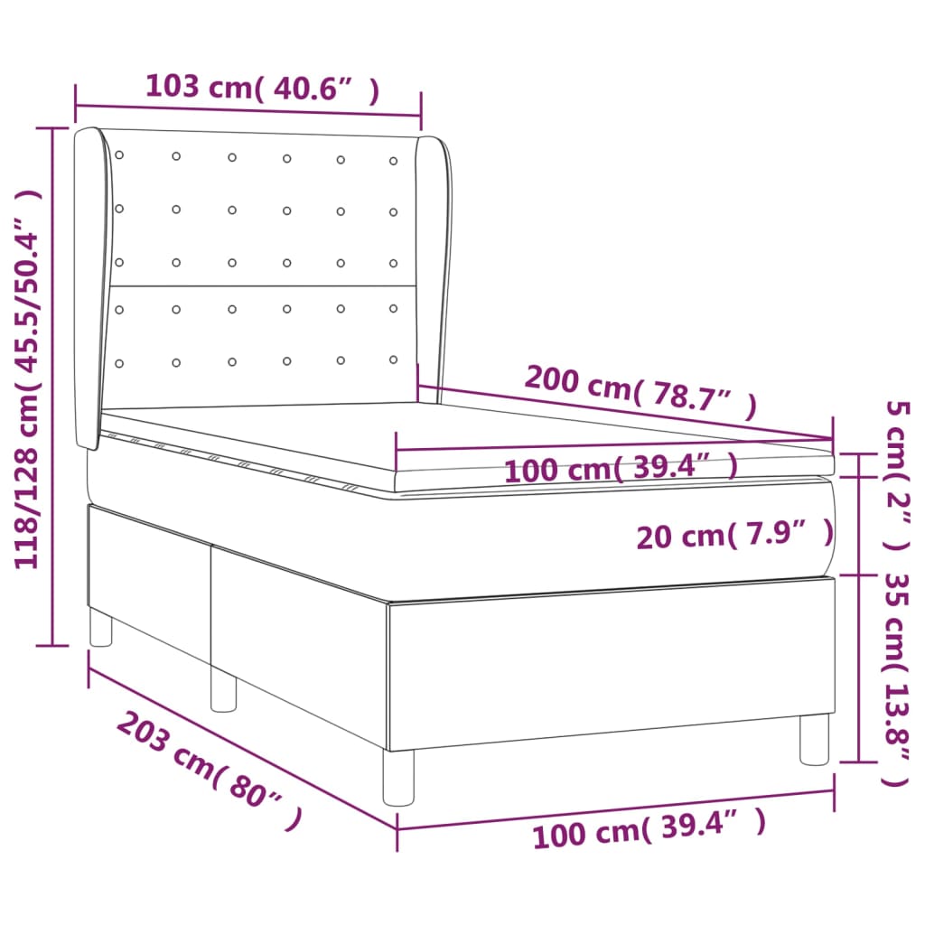 vidaXL Hólfað Springrúm með Dýnu Bleikur 100x200 cm Flauel