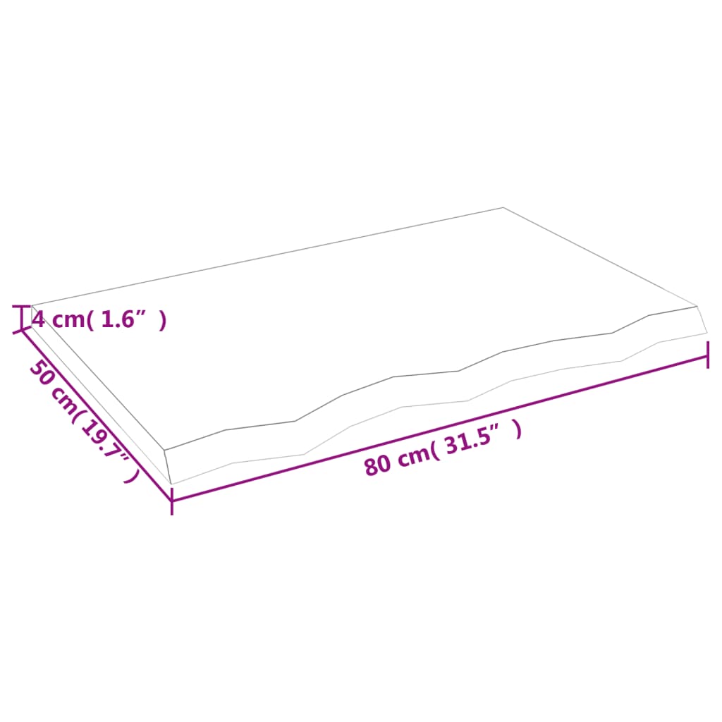 vidaXL Baðherbergisborðplata Ljósbrún 80x50x(2-4)cm Meðhöndlaður Viður