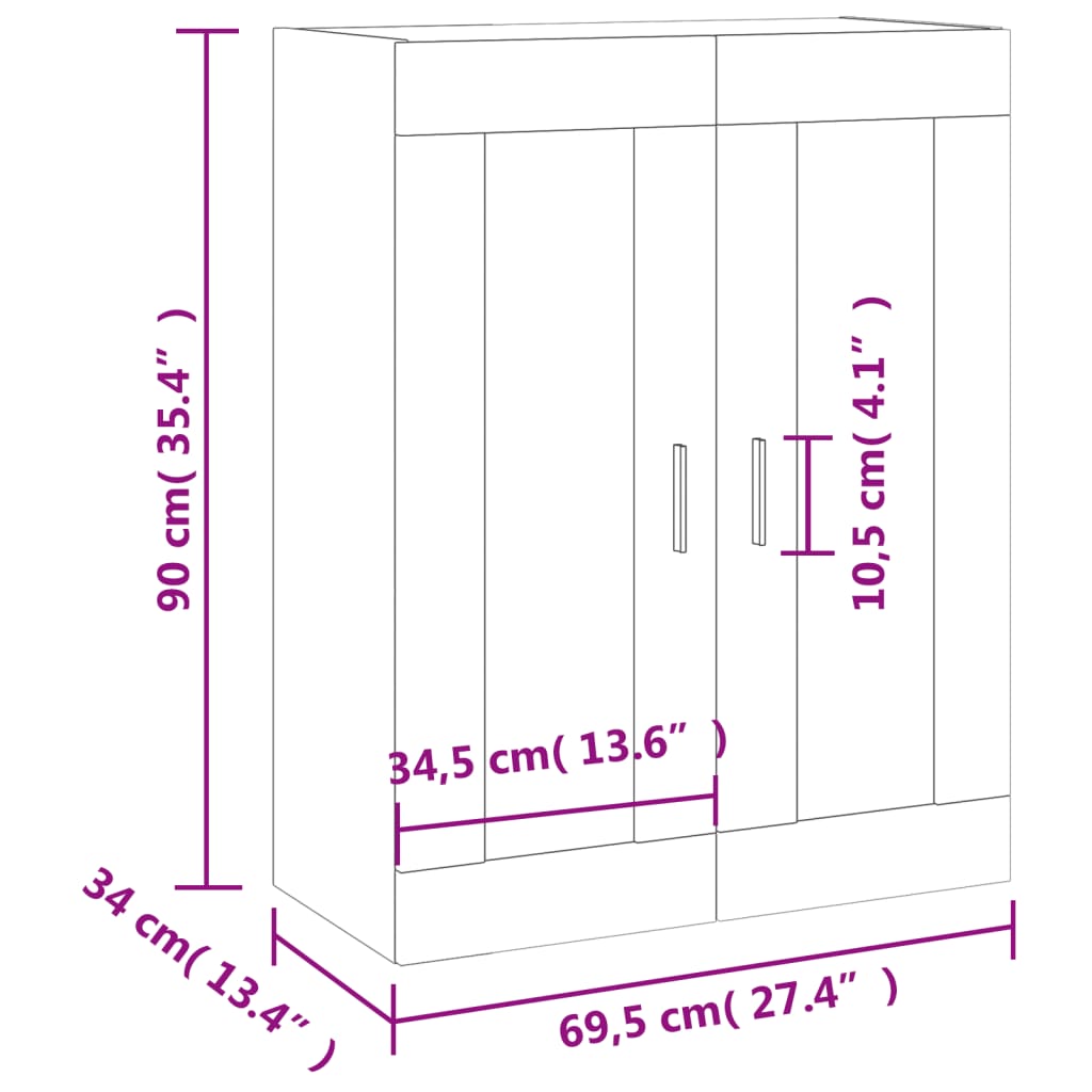 vidaXL Veggfestur Skápur Hvítur 69,5x34x90 cm