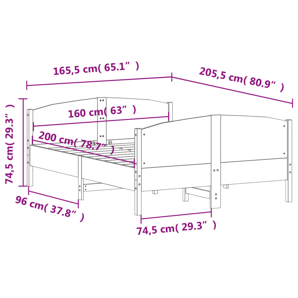 vidaXL Rúmgrind án Dýnu 160x200 cm Gegnheil Fura