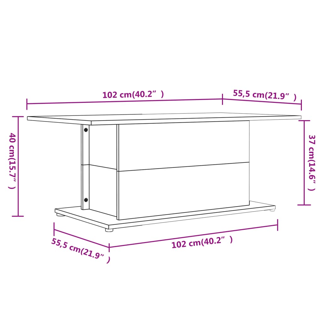 vidaXL Sófaborð Sonoma Eik 102x55,5x40 cm Samsettur Viður