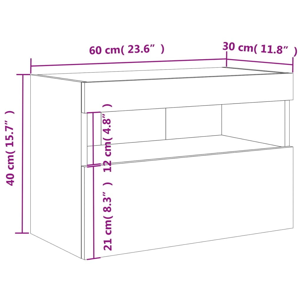 vidaXL Veggfestur Sjónvarpsskápur með LED ljósum Svartur 60x30x40 cm