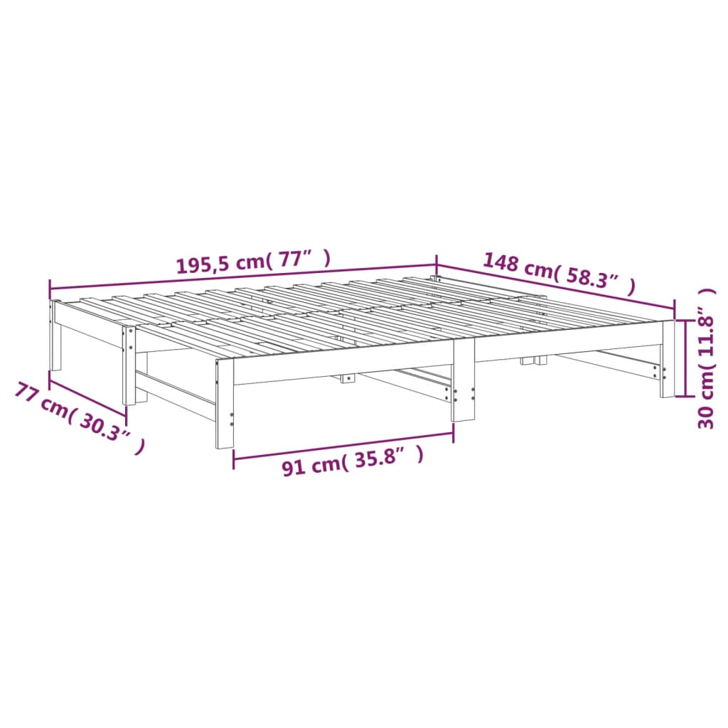 vidaXL Útdraganlegur Svefnsófi 2x(75x190) cm Gegnheil Fura